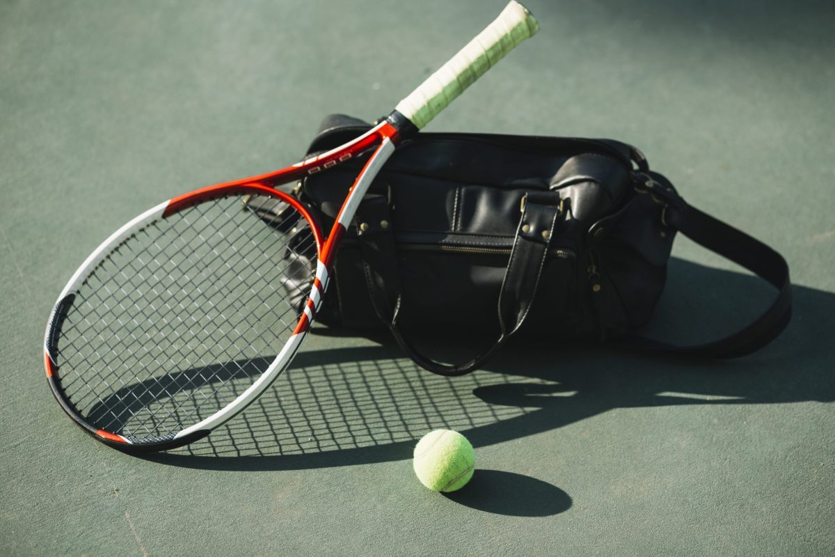 an unusual leather tennis bag and my favorite racket.